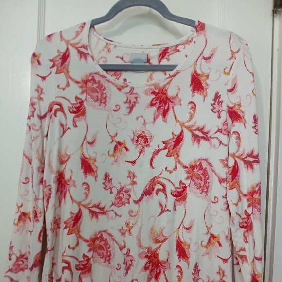 Chico's Tops - CHICO'S BRAND FLORAL PRINT BATEAU NECK SWEATER, SIZE 1....US SIZE S 8/10